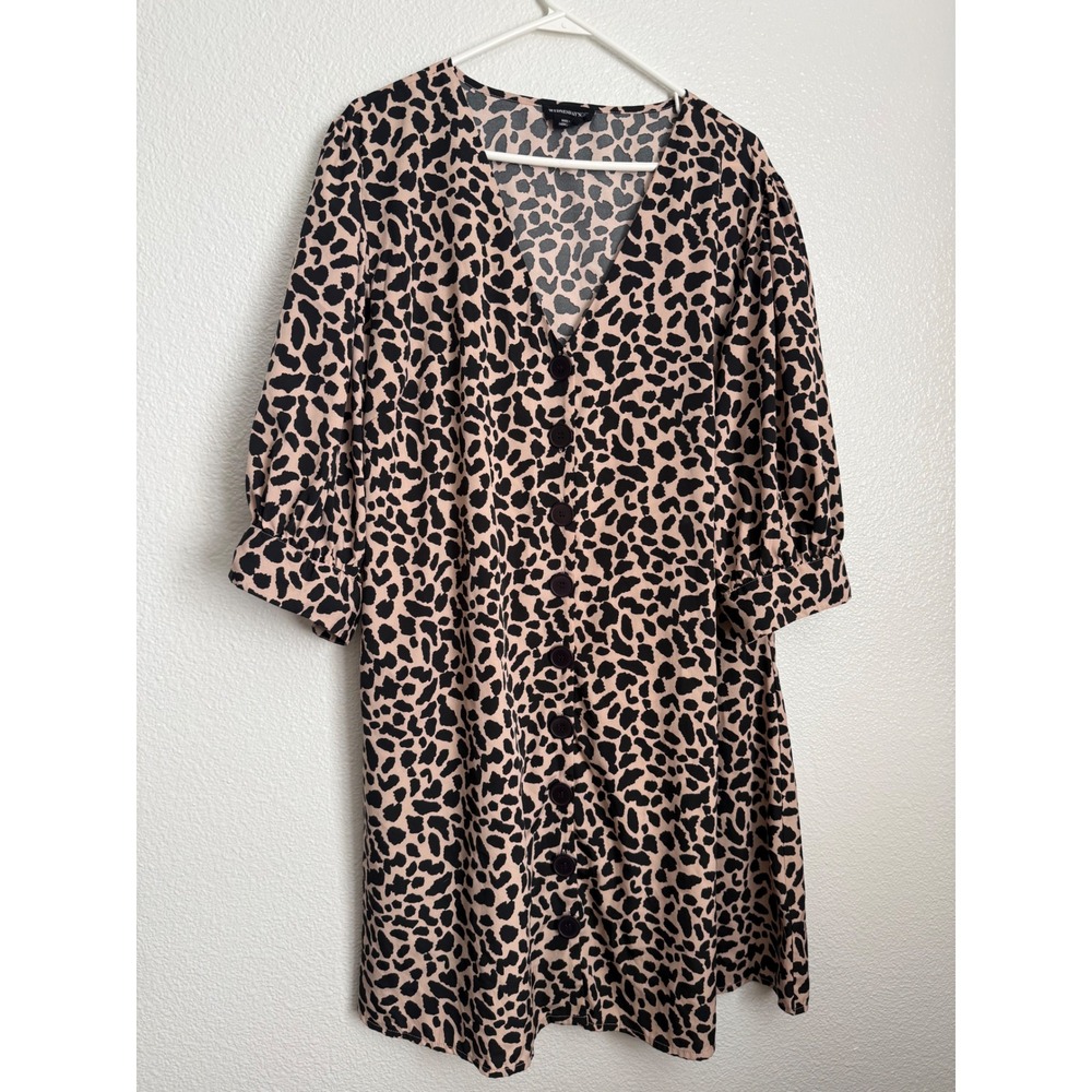 Wednesday's Girl Leopard Print Button Front Mini Dress Tan Black Size 24 Plus
